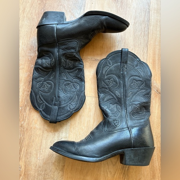 Ariat black leather stitched cowboy boots - Picture 5 of 11